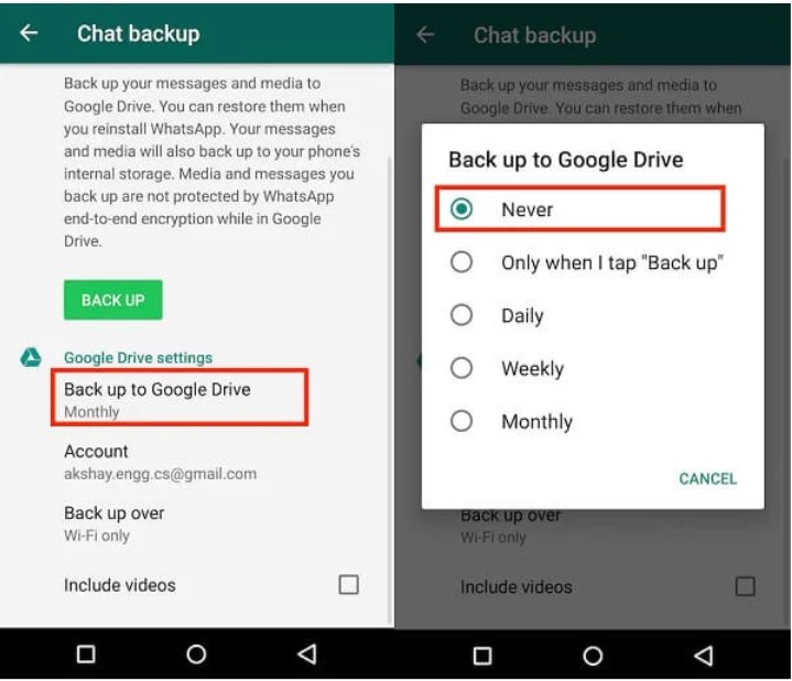 back up WhatsApp to Google Drive