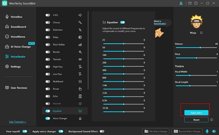 adjust Ninja voice in wootechy soundbot