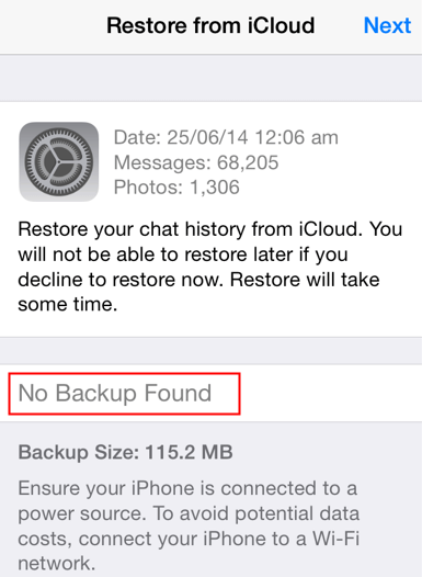 no backup found whatsapp