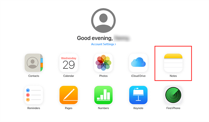 select Notes after signing in to iCloud web