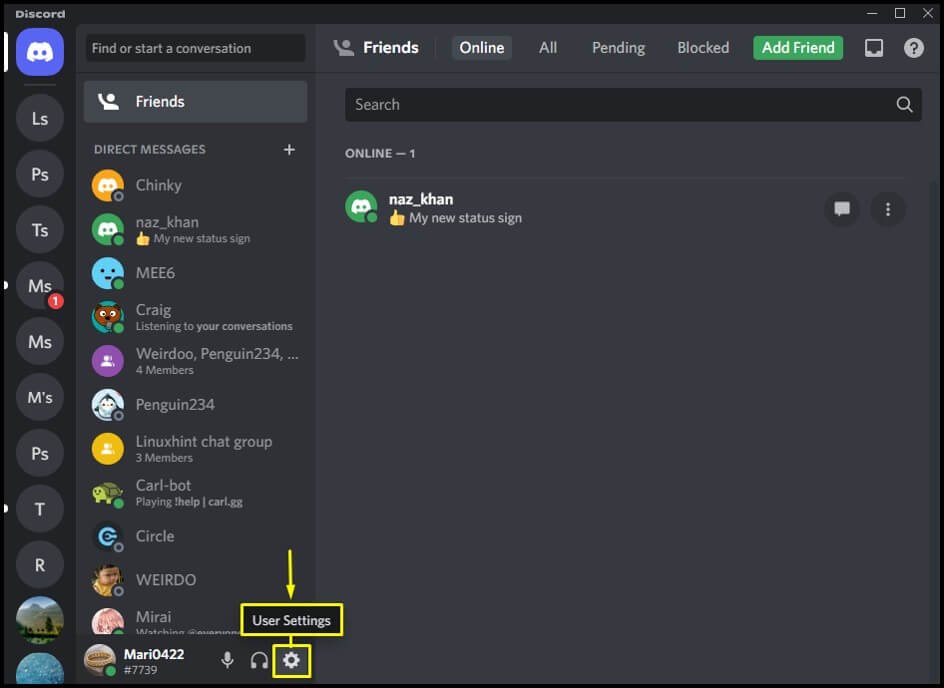 open discord user settings