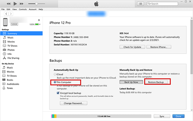 recover call history from iTunes backup