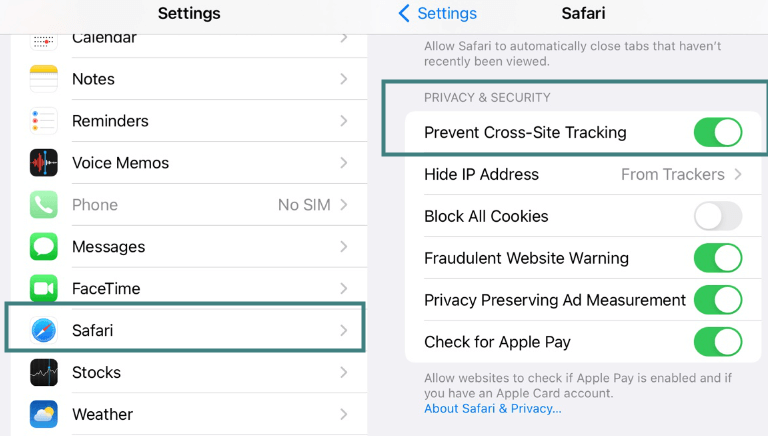 prevent cross site tracking on iphone