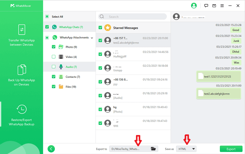 complete exporting WhatsApp data