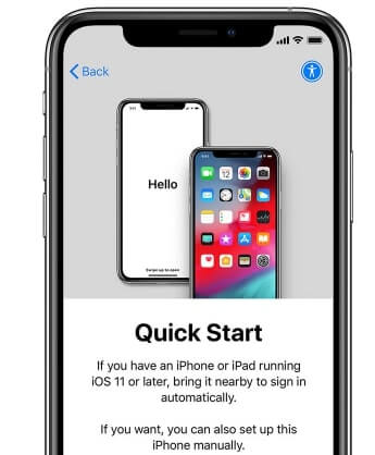iPhone quick start screen