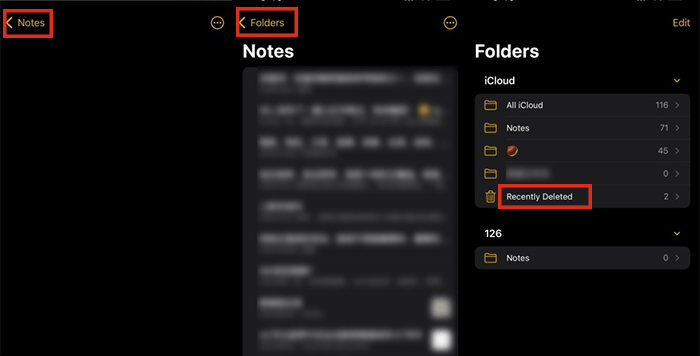 recently deleted folder in Notes