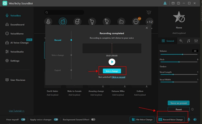 SoundBot Record Voice Change feature