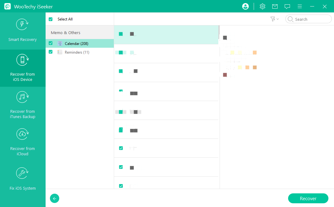 recover calendar events with iSeeker