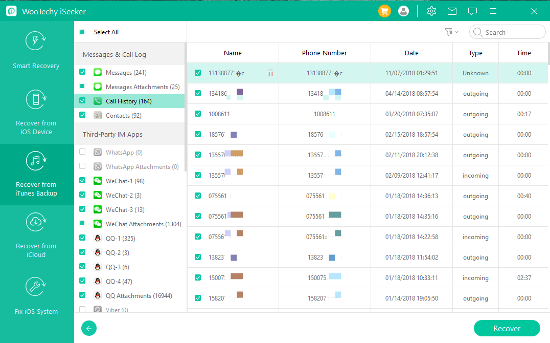 使用 iSeeker 從 iTunes 備份中恢復數據