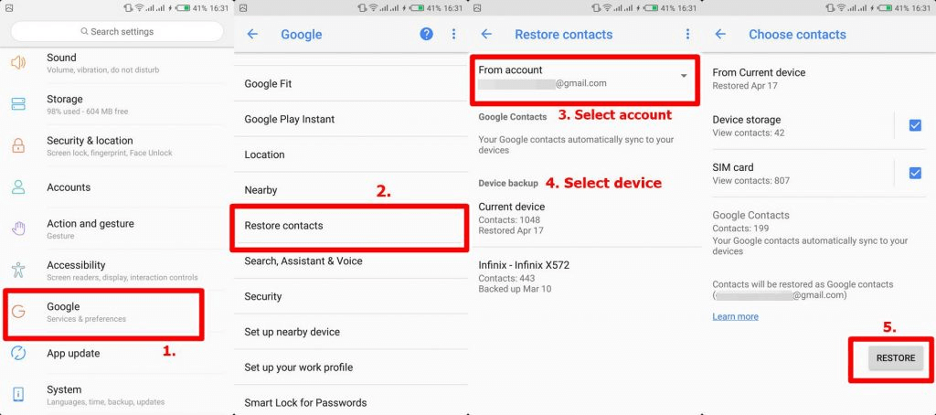 recover deleted contacts using google drive