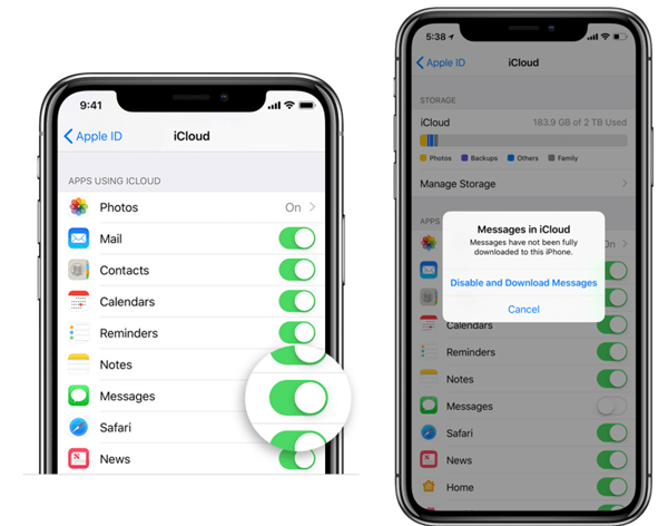 fusionner des messages texte à partir d'iCloud