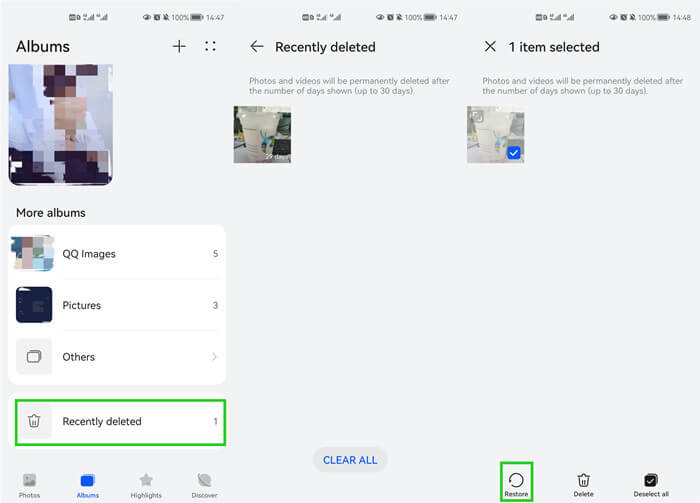 recover deleted data on huawei from Recently Deleted folder
