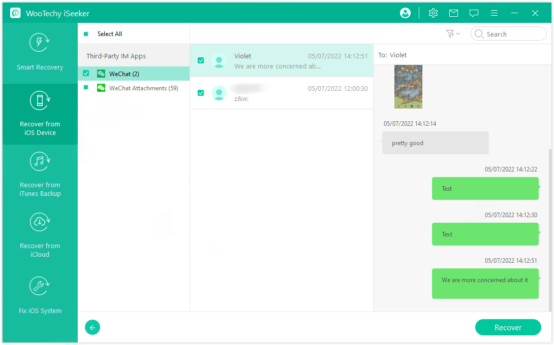 recover deleted WeChat messages with iSeeker