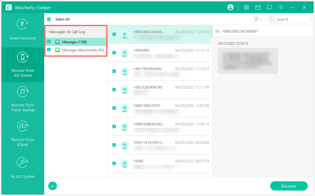 recover deleted text messages with iSeeker