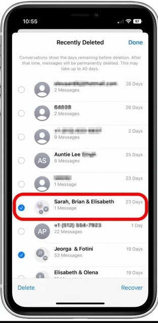 récupérer les messages récemment supprimés sur l'iPhone