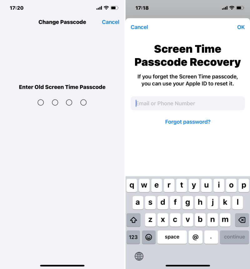 recover screen time passcode via settings