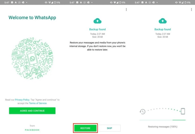 transfer WhatsApp backup to new Android phone with same number