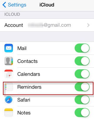 turn on reminders access to iCloud