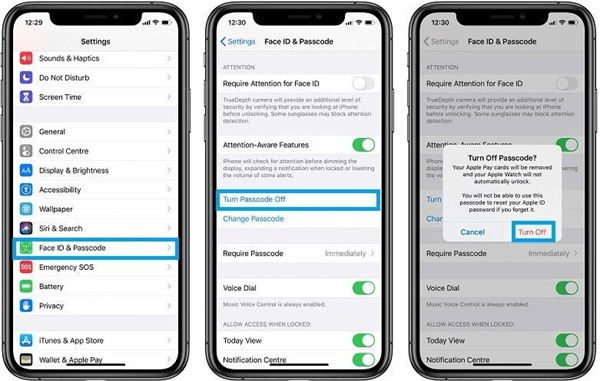 remove passcode from iphone in settings