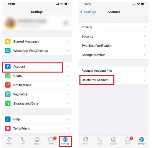 remove WhatsApp account on iPhone