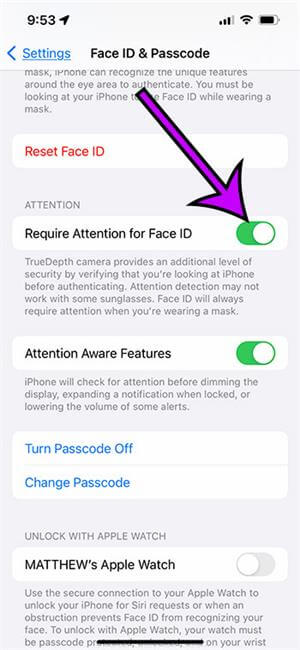 require attention for face id