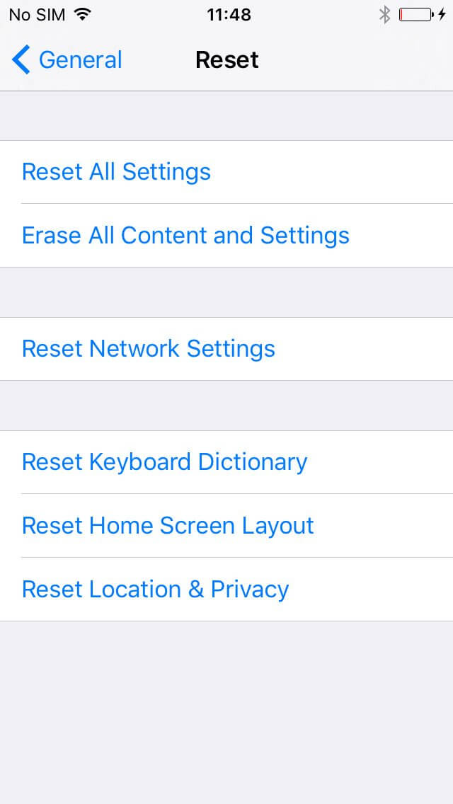 reset all settings iphone