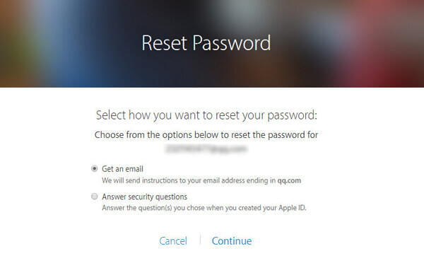 reset apple id password by email or security questions
