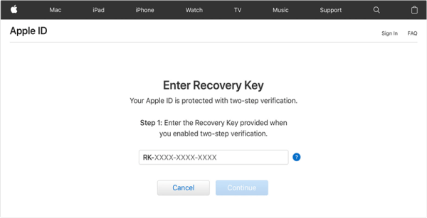 reset apple id password by recovery key