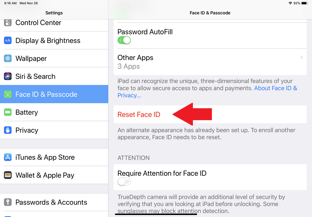 reset face id