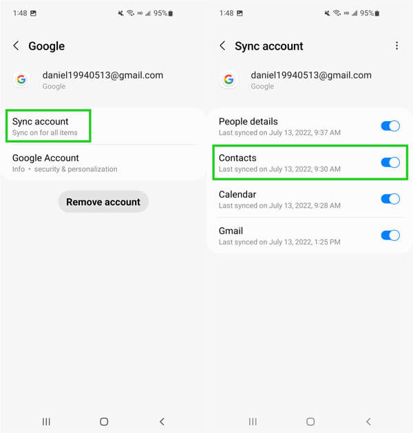 reset Google contacts sync
