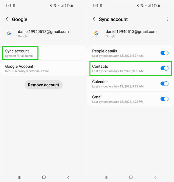 Restablecer la sincronización de contactos de Google