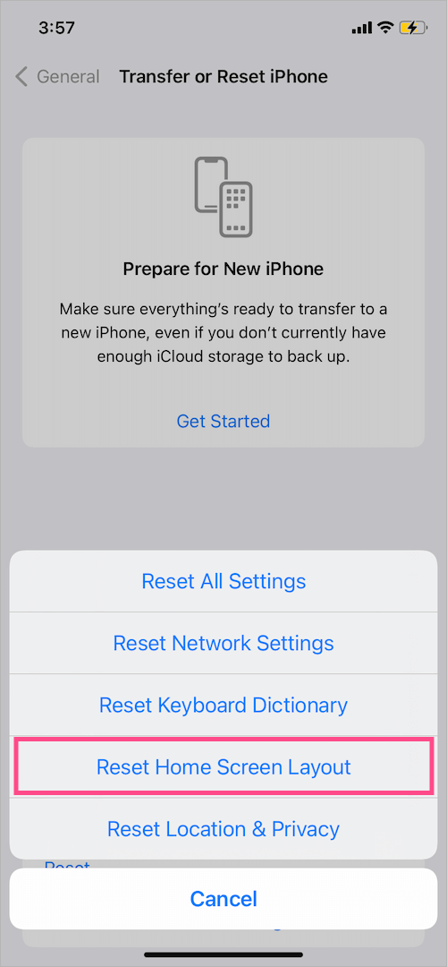 reset iPhone home screen layout