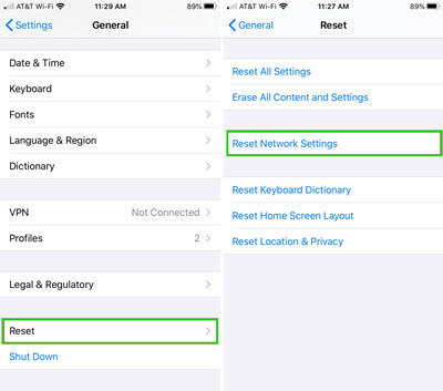 reset network settings on iPhone