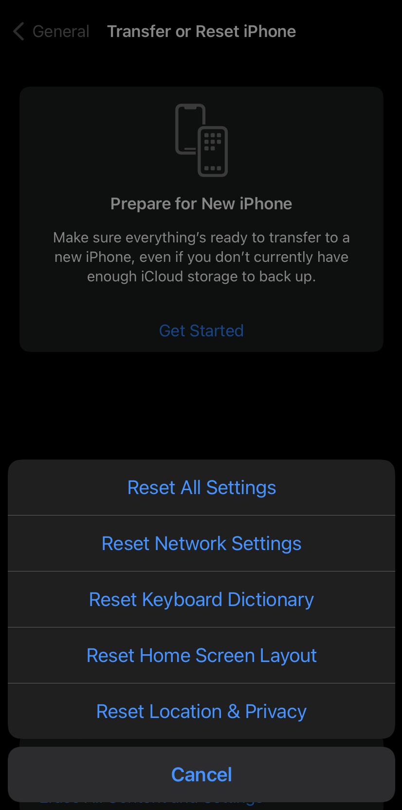 reset iPhone network settings