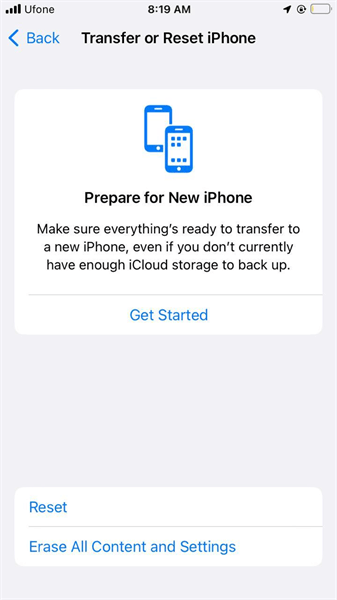 reset iphone on settings