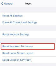 reset keyboard dictionary