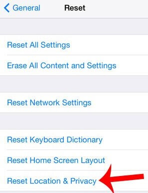 reset location and network settings