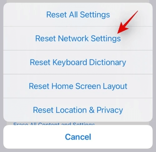 reset iPhone network settings