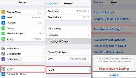 reset network settings iPhone