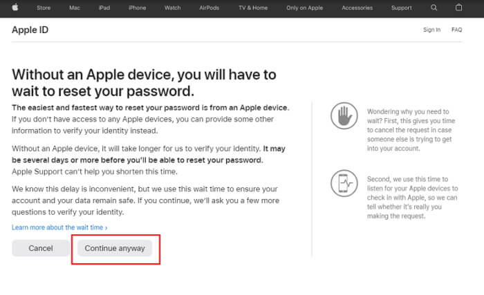 reset password on appleid apple via account recovery