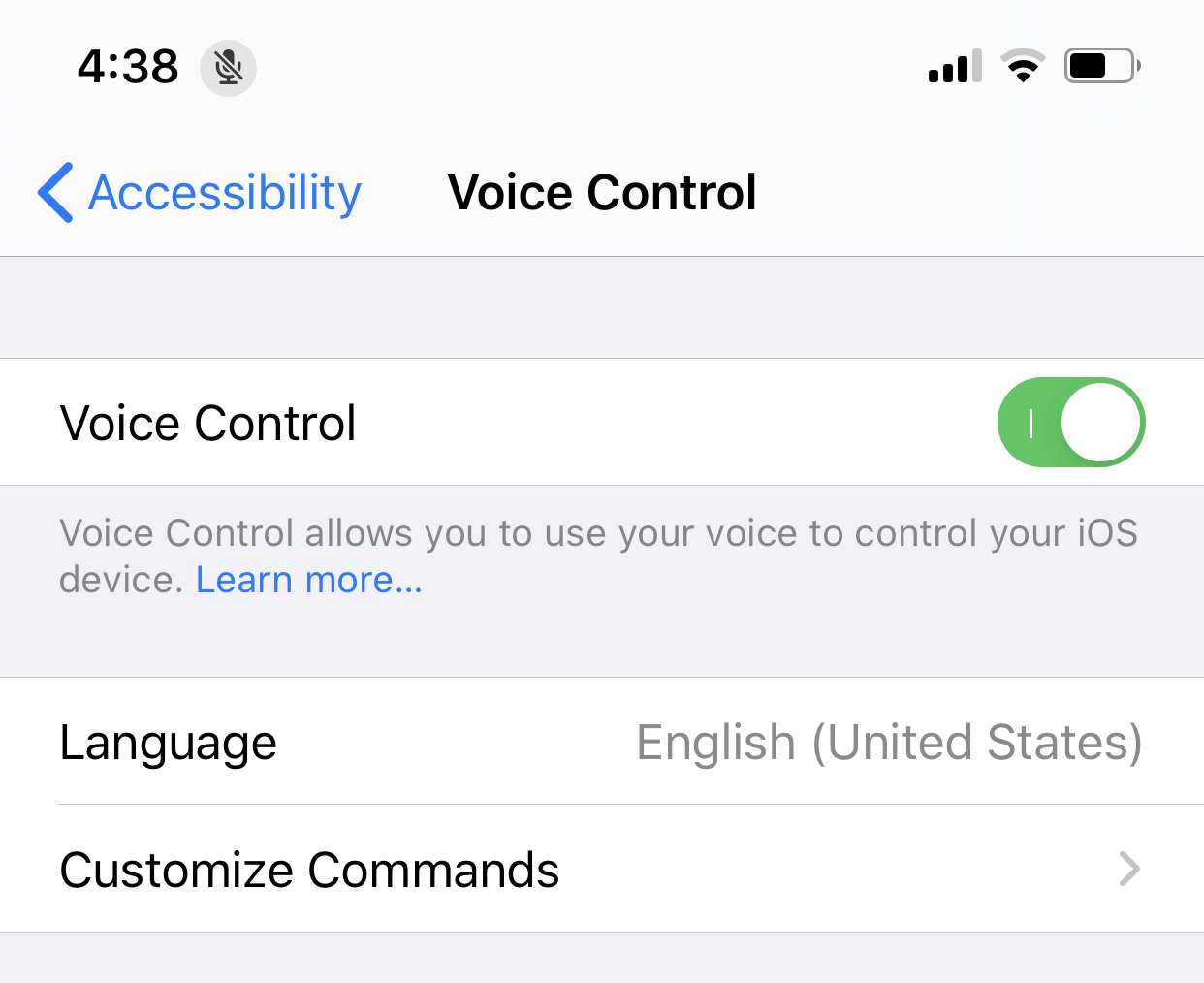 reset voice control on iPhone