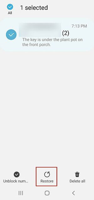 restore blocked text messages on Samsung