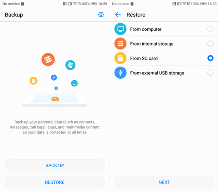 choose to restore data from SD card