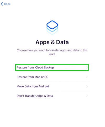 restore backup from iCloud iPad