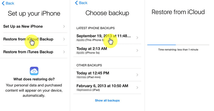 restore iPhone from iCloud backup