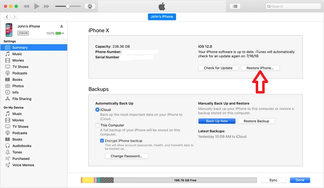 restore iPhone with iTunes