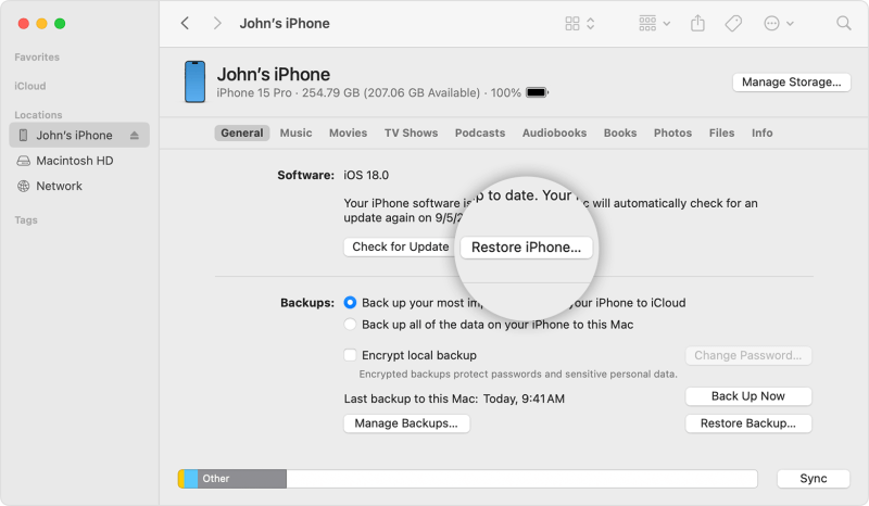 restore iphone using mac