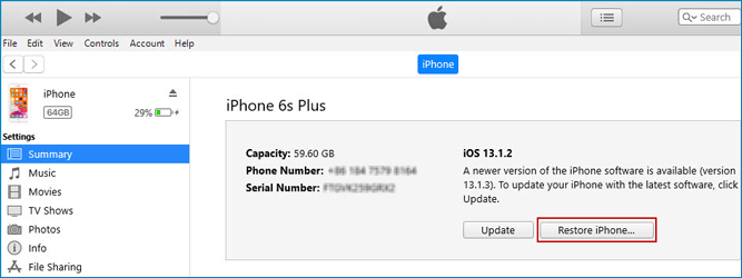 Restaurar el iPhone a través de iTunes