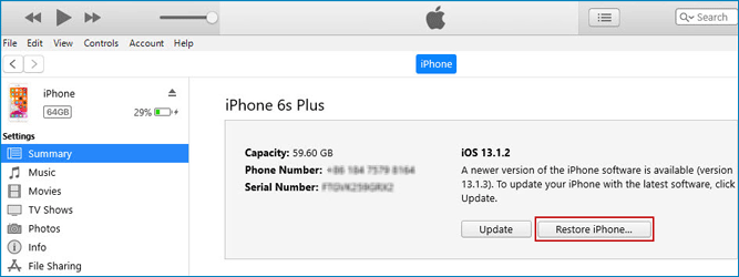 restore iPhone with iTunes