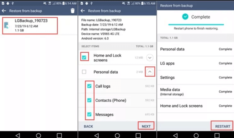 recover lost data from LG backup